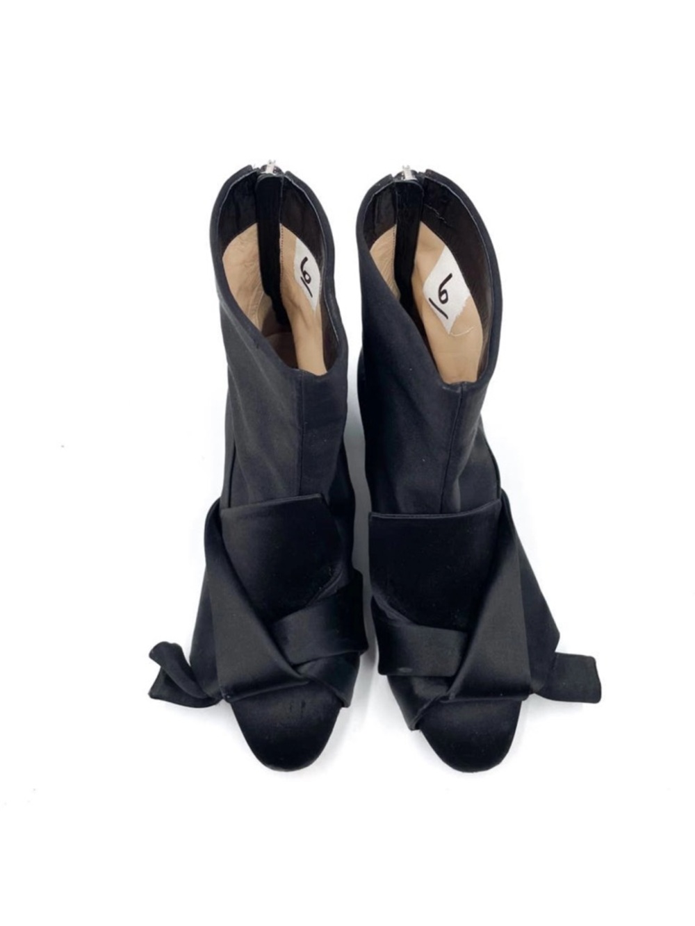 Black Satin Ankle Tie Peep-Toe Heels - Unbranded
